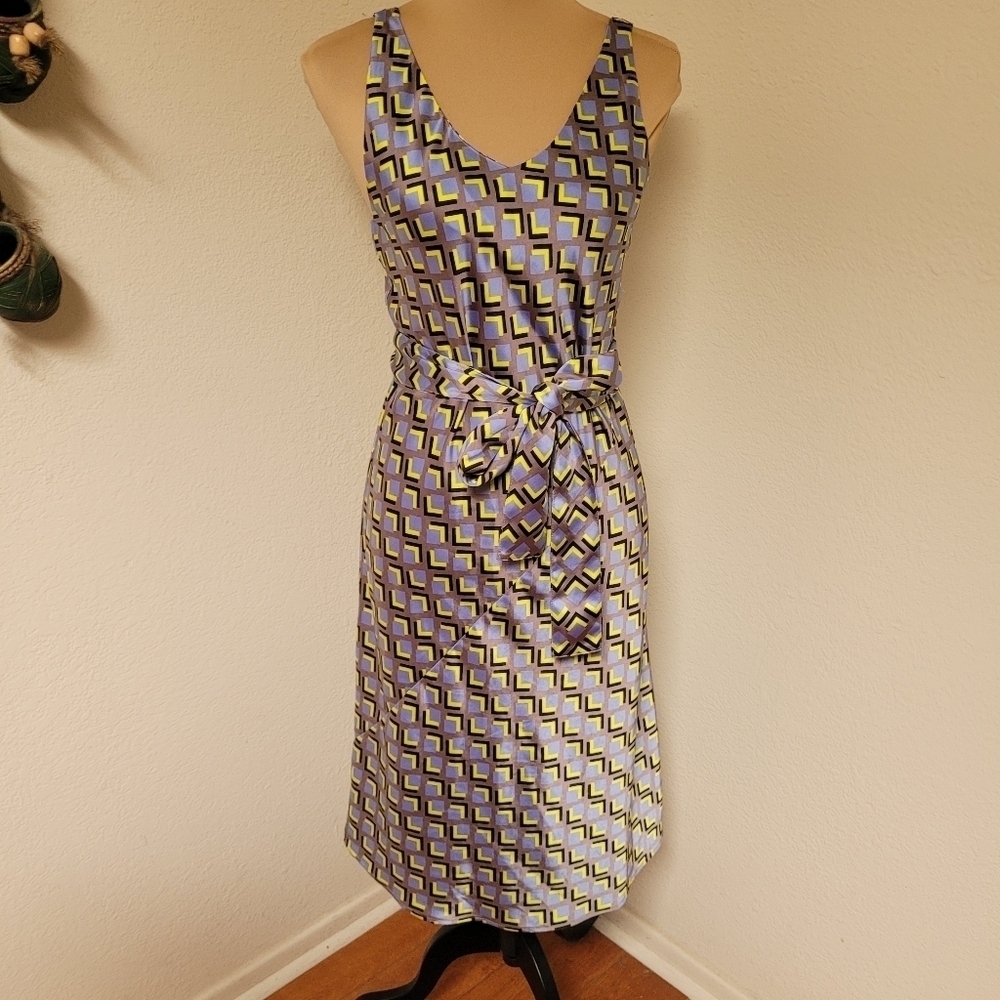 Wildfang Cubic Print Satin Belted Dress